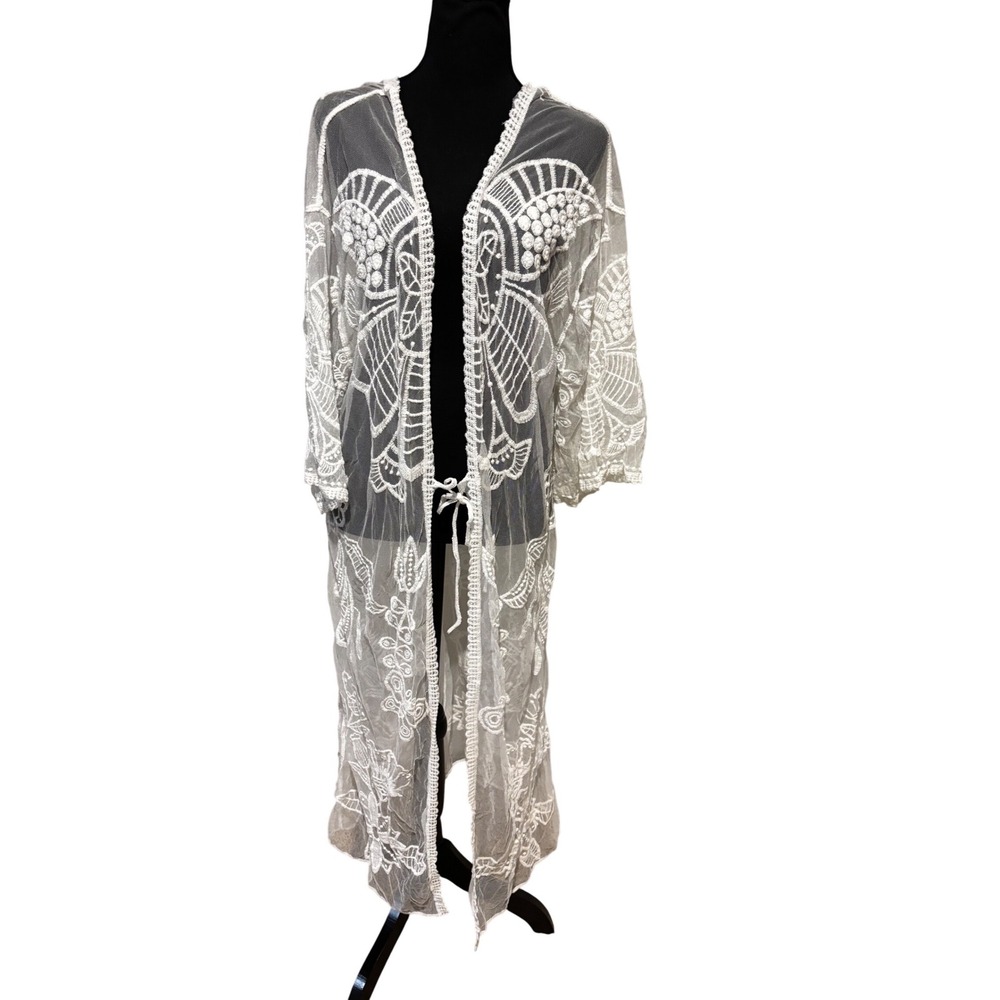 Sheer White Embroidered Kimono